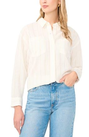Vince Camuto Stripe High-Low Button-Up Shirt in New Ivory at Nordstrom, Size Xx-Large