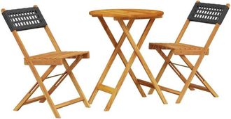 vidaXL Juego De Bistro De 3 Piezas Rat&aacute;n Pe Y Madera Maciza Negro Vidaxl