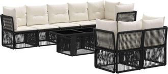 vidaXL Conjunto De Sof&aacute;s De Jard&iacute;n 8 Uds. Negro Rat&aacute;n Sint&eacute;tico Vidaxl