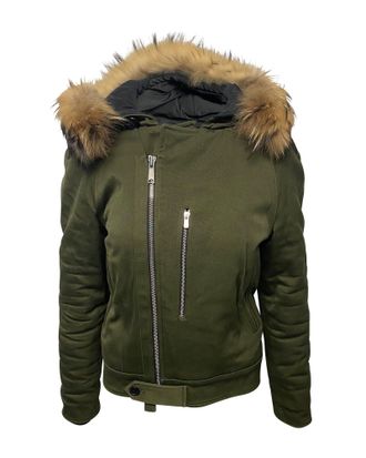Sandro Fur Trim Hooded Parka in Green Cotton