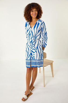 Roman Abstract Border Tie Shirt Dress