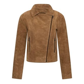 Elle Womens Bonnie Suede Biker Jacket in Tan - Size 10 UK
