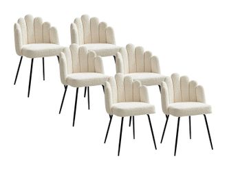 Pascal Morabito Conjunto de 6 sillas de tela rizada y metal negro - Crema - ALTINAM de Pascal MORABITO