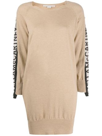 Stella McCartney logo stripe knitted dress - women - Silk/Virgin Wool - 36 - Neutrals