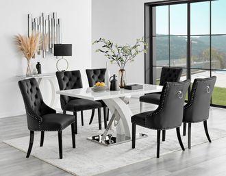 Furniturebox Atlanta 6 White Dining Table & 6 Belgravia Black Leg Chairs