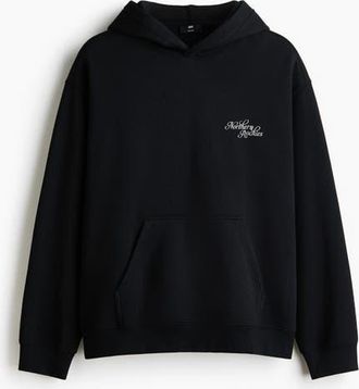 H&M Relaxed Fit Printed Hoodie in Black/northern Rockies at Nordstrom, Size Xx-Large