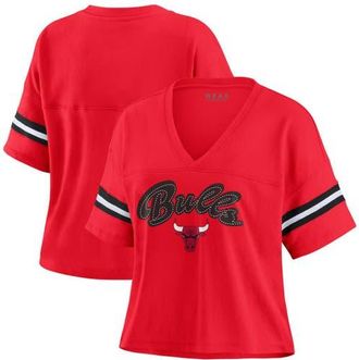 WEAR by Erin Andrews Womens WEAR by Erin Andrews Red Chicago Bulls Plus Size Color Block Boxy V-Neck T-Shirt at Nordstrom, Size 2X