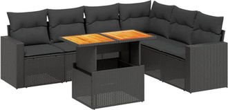 vidaXL Set De Comedor De Jard&iacute;n 7 Pzas Y Cojines Rat&aacute;n Sint&eacute;tico Negro Vidaxl