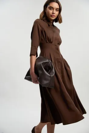 Karen Millen Tailored Linen Darted Waist Midi Dress in Chocolate at Nordstrom, Size 2