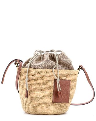Loewe Beige Woven Raffia & Leather Pochette Crossbody With Anagram Jacquard (Authentic Pre-Loved)
