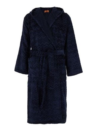 Missoni Blue Bathrobe With Zig Zag Motif In Cotton