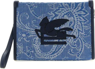 Etro Blue Cotton Clutch Womens Bag