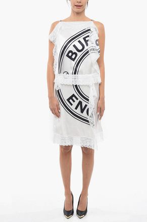 Burberry Vestito Midi In Seta Con Stampa Logo E Dettagli In Pizzo Burberry