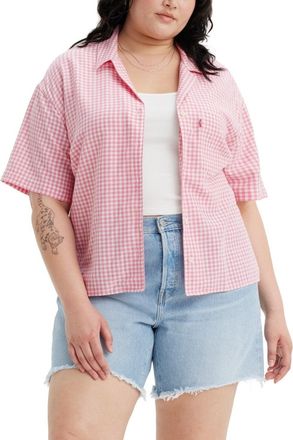 Levi's Trendy Joyce Gingham Resort Camp Shirt Womens Pink White Check FTS1059