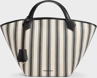 Charles & Keith Large Ivanna Canvas Striped Tote Bag