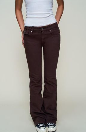 Guizio Low Rise Flare Twill Pant in Chocolate at Nordstrom, Size 27