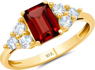 MAX + STONE 10k Yellow or White Gold Gemstone Emerald Cut Birthstone Anniversary Ring