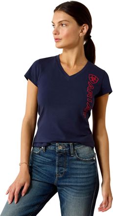 Ariat Womens Vertical Logo T-Shirt in Navyt Red, Size X-Large, by Ariat