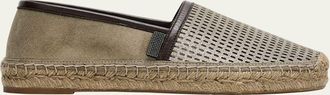 Brunello Cucinelli Laminated Suede and Leather Espadrille Flats