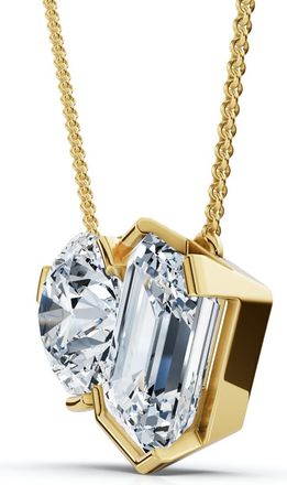 Pompeii3 2Ct Toi Et Moi Round & Emerald Diamond Pendant 14k Gold 18 Necklace Lab Grown