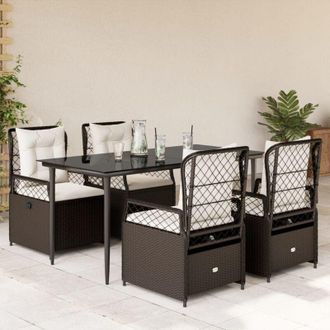 vidaXL Set Comedor De Jard&iacute;n 5 Piezas Y Cojines Rat&aacute;n Sint&eacute;tico Marr&oacute;n Vidaxl