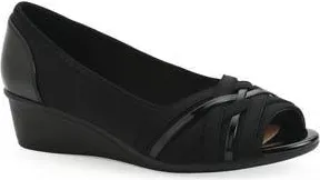 White Mountain Boldest Wedge Peep Toe Pump in Black/Nylon at Nordstrom Rack, Size 9.5