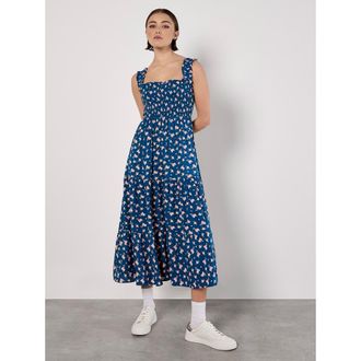 Apricot Spaced Ditsy Smocked Tiered Dress in Blue at Nordstrom, Size Xx-Large