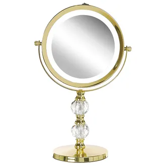 Beliani Beliani - Espejo De Maquillaje Iluminaci&oacute;n Led Metal Dorado &Oslash; 13 Cm Doble Cara Magnifica 1x / 5x Claira