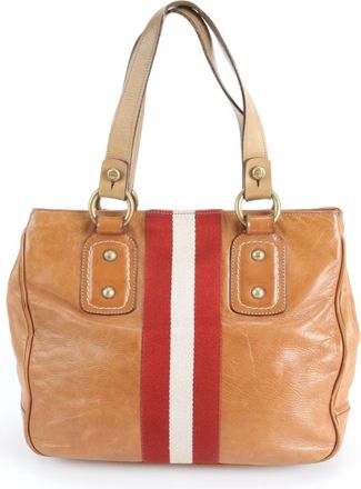 Bally Brown Red Color Leather Handbag Tote Bag (Pre-Owned)