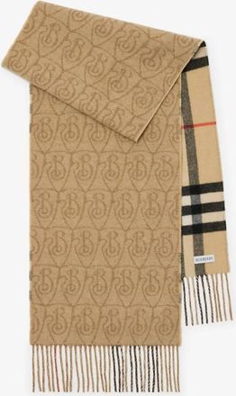 Burberry Reversible B Shield Fringed Cashmere Scarf