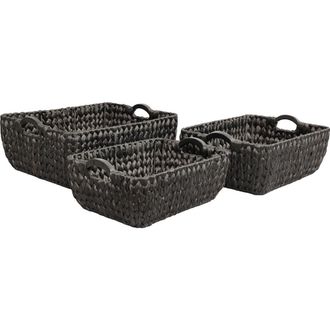 Happimess Astor Handwoven Water Hyacinth Nesting Storage Baskets with Wood Handles in Black at Nordstrom