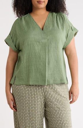 Max Studio V-Neck Short Sleeve Shirt in Heather Grass at Nordstrom Rack, Size 1X