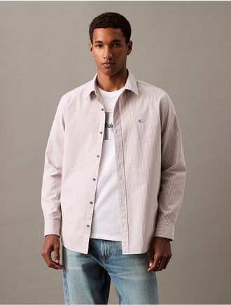 Calvin Klein Mens Striped Oxford Classic Button-Down Shirt - Grey - XS