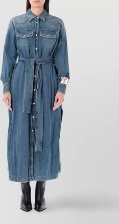 Golden Goose distressed denim long dress with embroidered detail