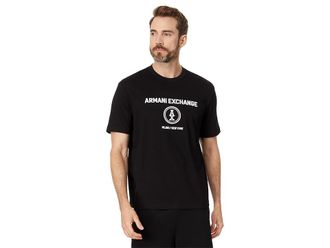 A|X Armani Exchange Stacked Ax Logo With Circle Regular Fit T-Shirts Mens T Shirt Black : XL, Cotton