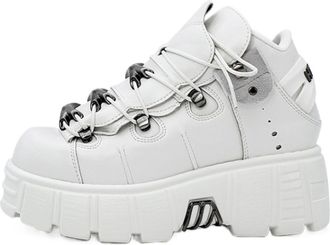 Generic Punk Style Women Shoes Lace-up Heel Height 6CM Platform Shoes Woman Rock Boots Metal Decor Woman Sneakers(White,US10.5)