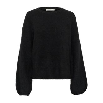 Gestuz Zwarte Split Pullover Trui - Dames - Ronde hals truien - Zwart - 2XS - Wol - Truien & Vesten