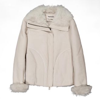 Roberto Cavalli Ecru Lambskin Leather Jacket, Brand Size 38 ( US Size 4 )