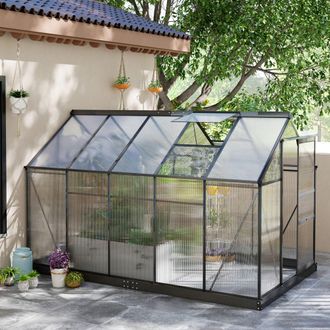 OUTSUNNY Walk-In Polycarbonate Greenhouse Plant Grow Galvanized Aluminium in Grey