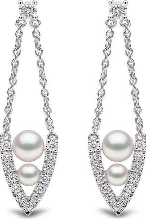 Yoko London 18kt white gold diamond pearl Sleek earrings - women - Diamond/18kt White Gold/Akoya Pearl - One Size - Silver