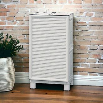 Dmora Mueble Para Exteriores O Interno Multiusos, Armario Bajo Con 2 Puertas Y 1 Estante De Polipropileno, 100% Made In Italy, 70x39h92 Cm, Color Gris Claro