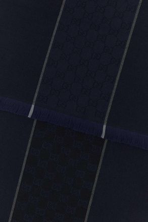Gucci Mens Midnight Blue Wool Scarf Navylightgrey Exterior: Sciarpe E Foulard Scarfs