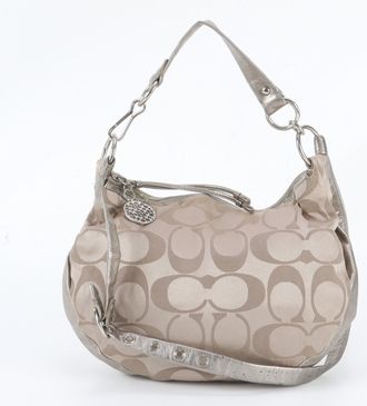Coach Beige Leather Canvas Handbag Shoulder Bag Tote Bag (Pre-Owned)
