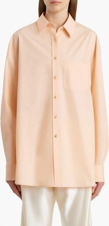 Khaite Newton Organic Cotton Poplin Button-Up Shirt in Light Peach at Nordstrom, Size X-Small