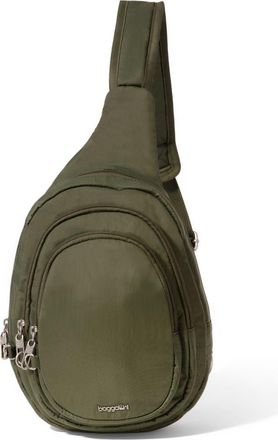 Baggallini Securtex Anti-Theft Multi Zip Sling in Thyme at Nordstrom