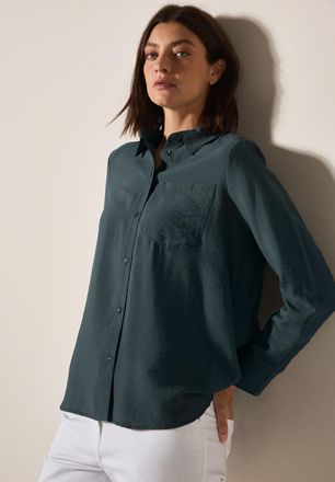 Cecil Hemdbluse CECIL, Damen, Gr. L (42), slate khaki, Web, Obermaterial: 88% Viskose, 12% Nylon, unifarben, weit Po-bedeckend, Rundhals, 1-Knopf-Manschette