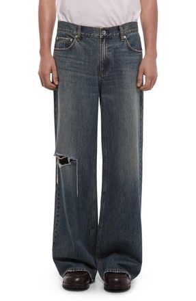 Helmut Lang Ripped Wide Leg Jeans in Tinted Vintage Blue at Nordstrom, Size 30