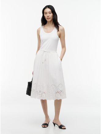 Tommy Hilfiger Womens Embroidered Eyelet Mixed-Media Dress - Optic White - XXL