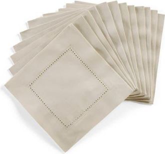Solino Home Cotton Linen Hemstitch Cocktail Napkins Set of 12, 6 x 6 Inch for Dining Table, Holiday and Everyday Table Decor at Nordstrom, Size Small