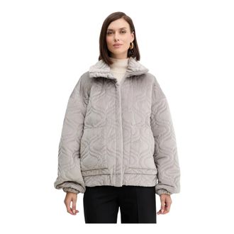 Charo Ruiz Ibiza Jassen, Dames, Grijs, S, Polyester, Velours Gewatteerde Jas